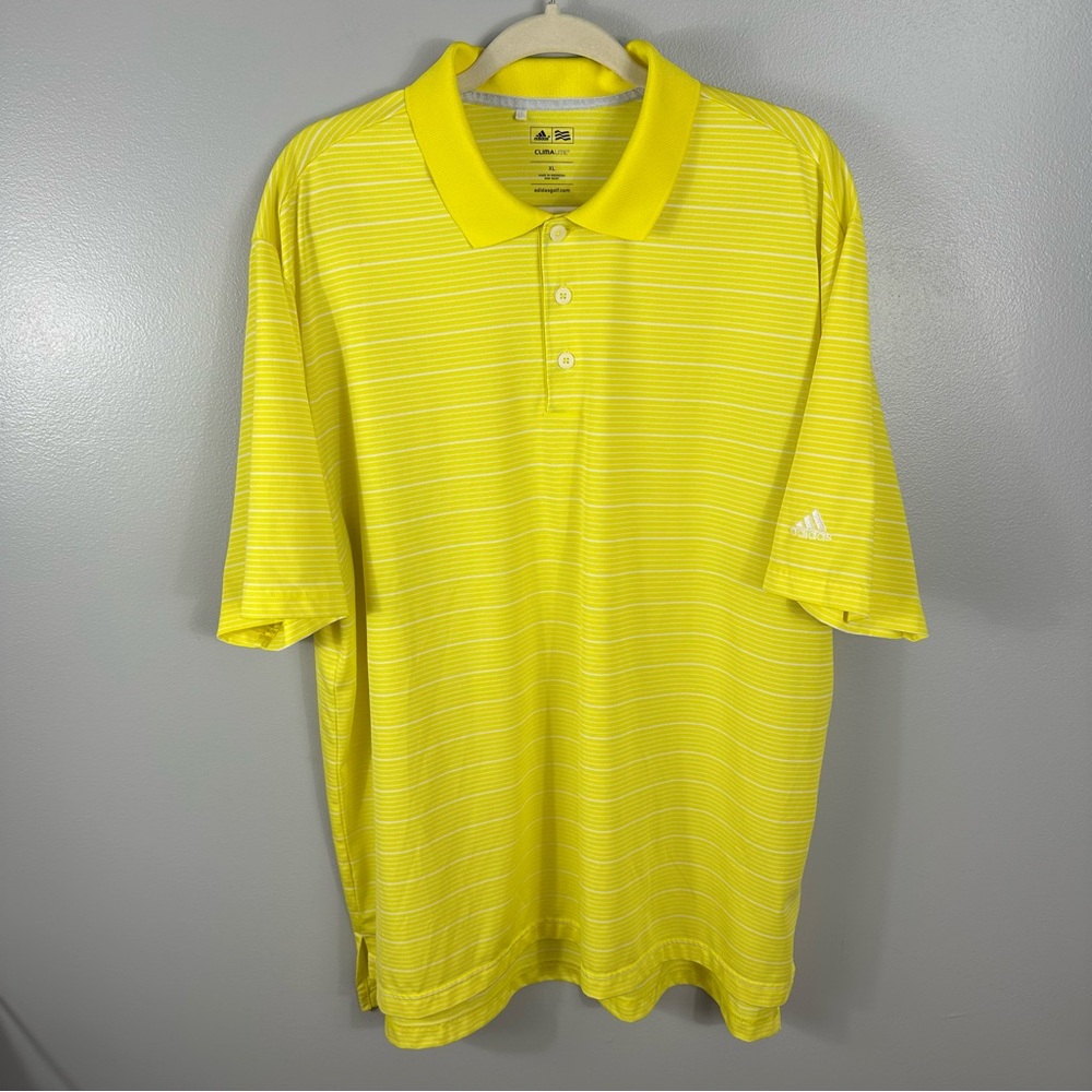 Adidas ClimaLite Yellow/White Striped Golf Polo Performance Shirt Size XL
